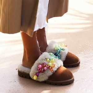 ALAMEDA TURQUESA Shearling Pinctada Slippers - NWT Size 9
